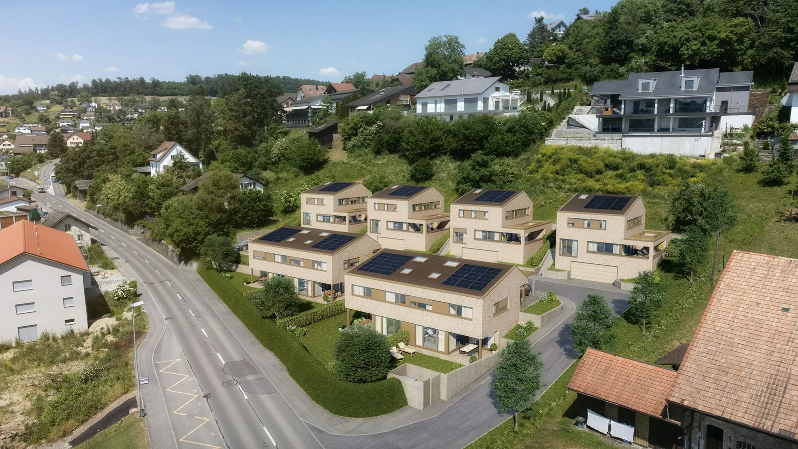 Architekturvisualisierung der Wohnhäuser im Eglipark in Egliswil